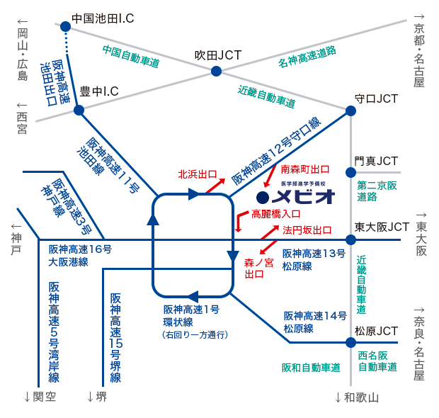 メビオまでの近辺道路案内図